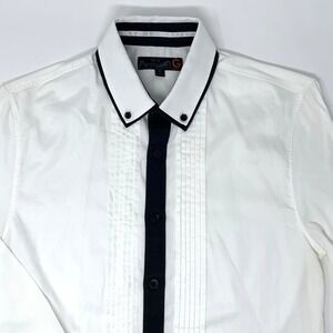 Guess White Tuxedo with Black Trim Long Sleeve‎ Button Up Men's Shirt Size XS